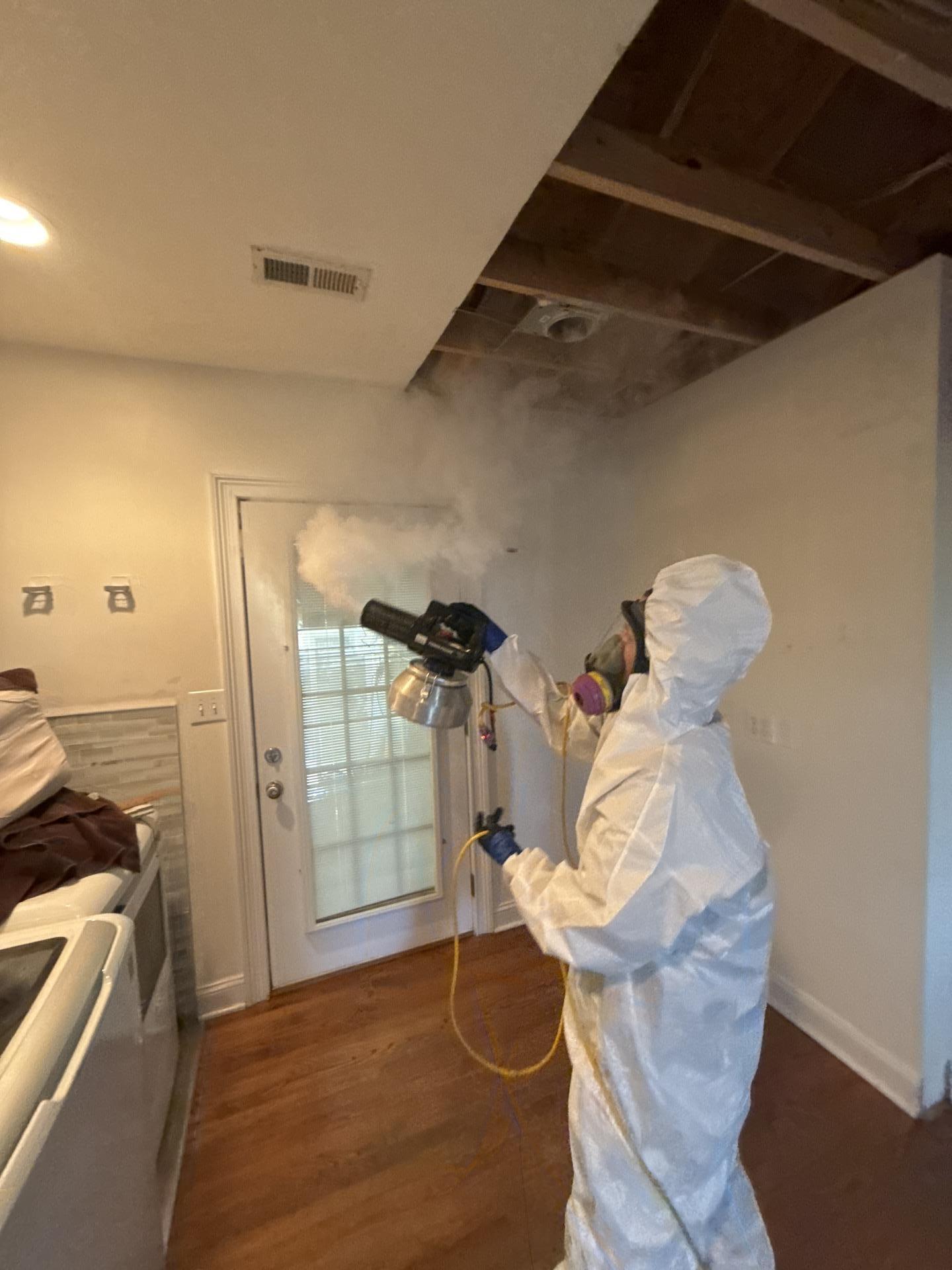 IRS technician fogging an area for mold remediation in Knoxville
